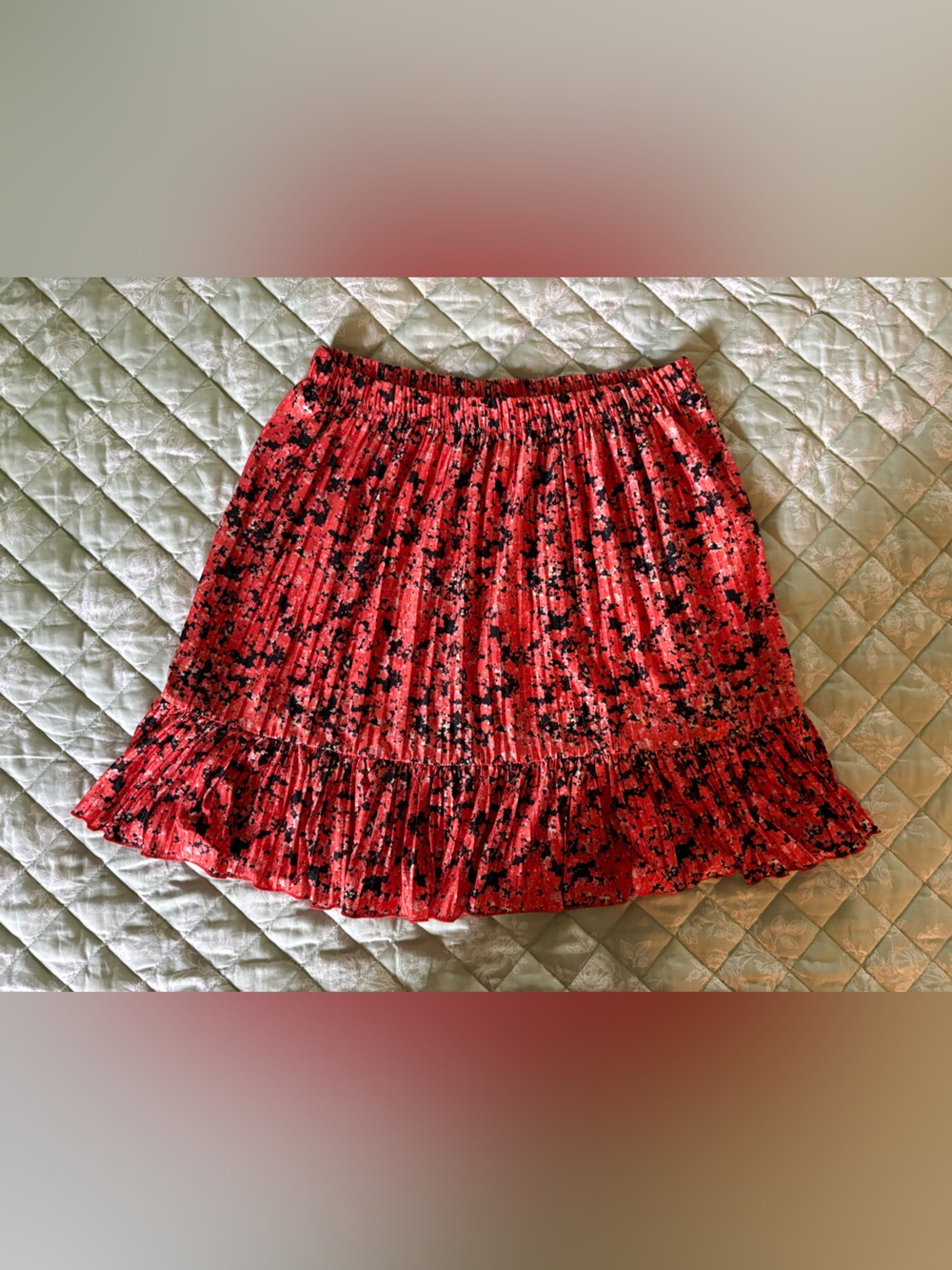 Zara Red and Black Floral Pleated Skater Skirt
